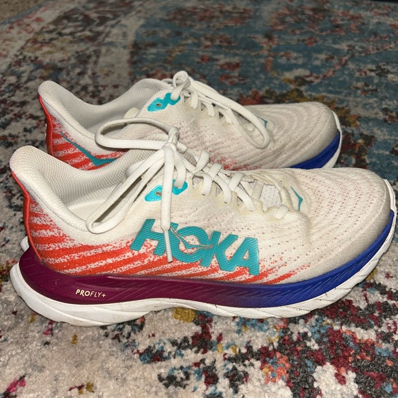 Hoka Women's Cream and Blue Athletic Shoes - Picture 1 of 6